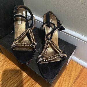 CYNTHIA VINCENT REMI Bronze Multi Leather Designer Strappy Sandals